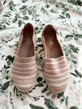Clarks Women's Tan Striped Slip-On Shoes